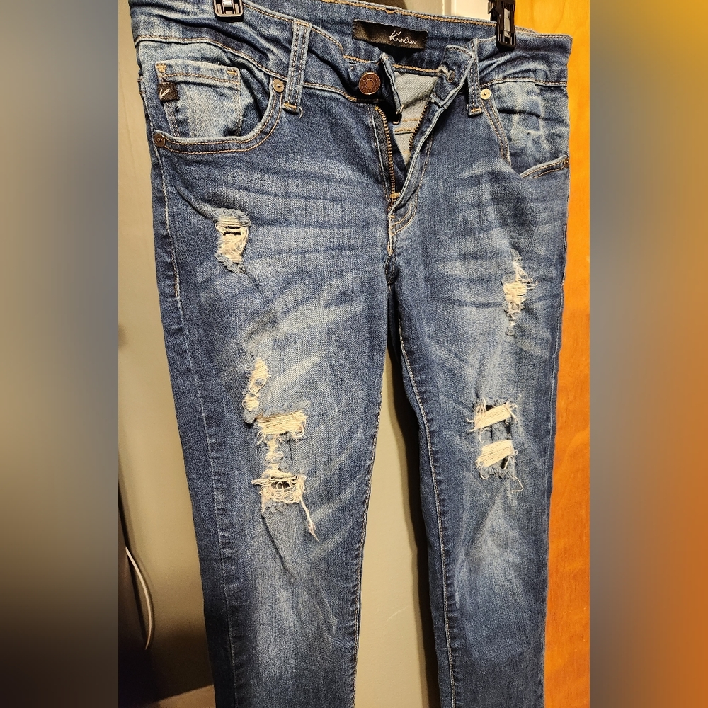 Kansan dark blue ripped skinny jeans